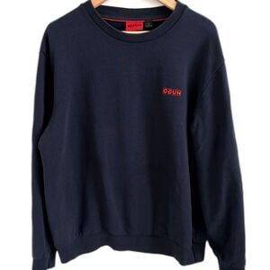 HUGO Boss Mens Sz XL Reverse Love Sweatshirt Navy Blue Red Box Crewneck Pullover